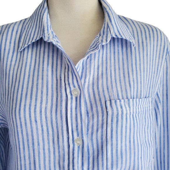 H&M 100% Linen Button Down Long Sleeve Shirt Periwinkle Blue and White Size XS - Picture 3 of 16